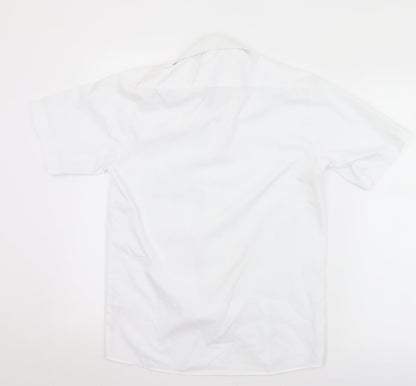 Banner Mens White  Polyester  Button-Up Size 13.5 Collared Button