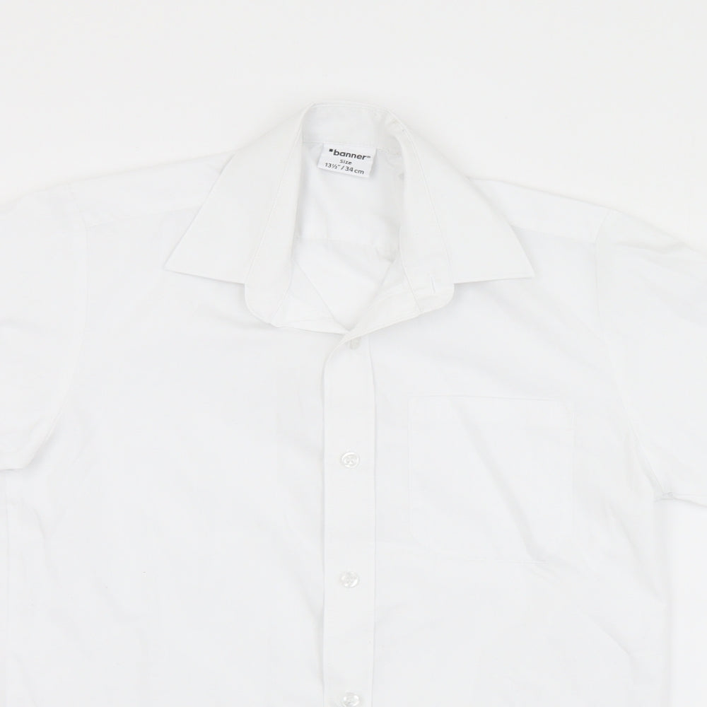 Banner Mens White  Polyester  Button-Up Size 13.5 Collared Button
