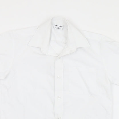 Banner Mens White  Polyester  Button-Up Size 13.5 Collared Button