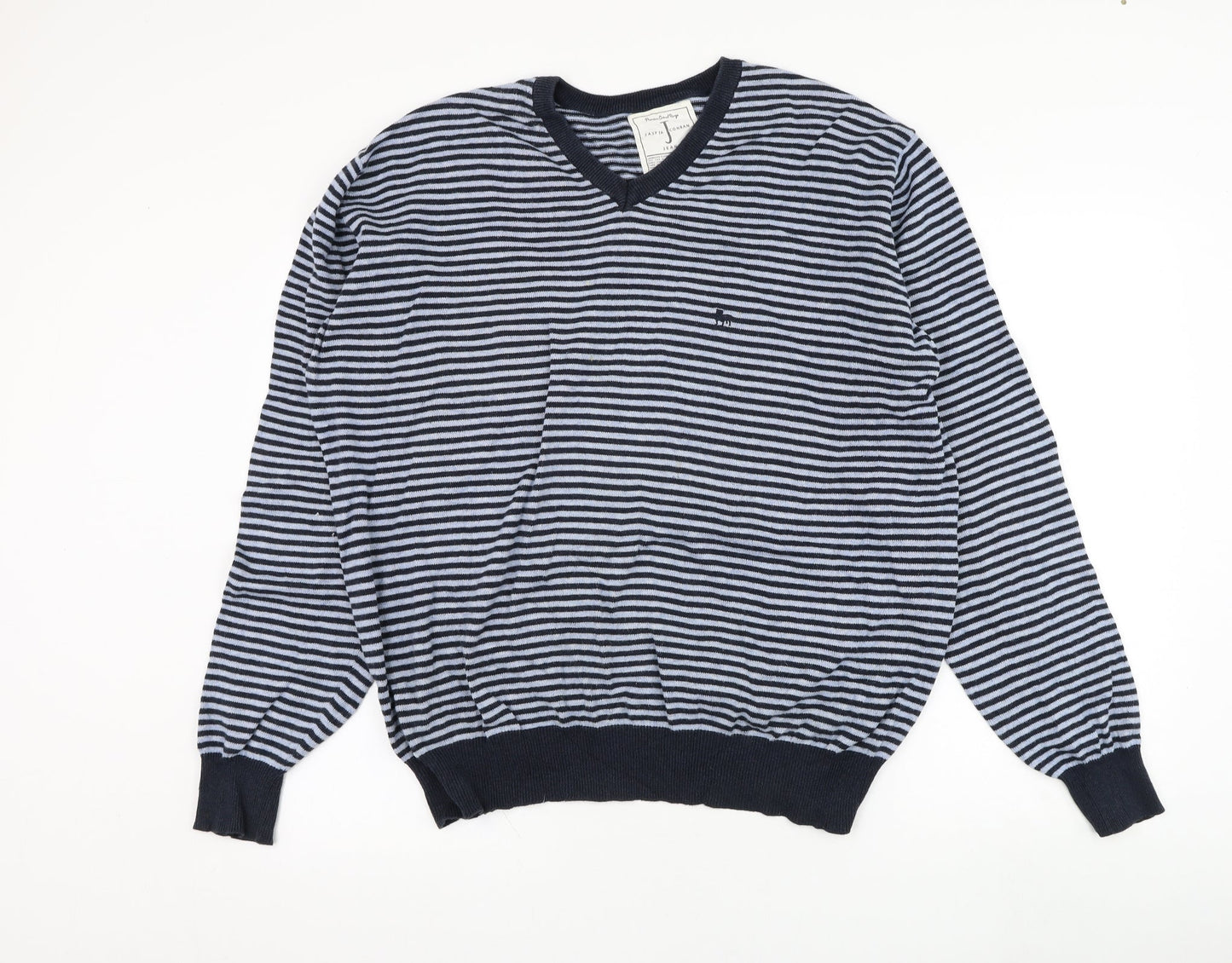 Debenhams Mens Blue Round Neck Striped Cotton Pullover Jumper Size 2XL