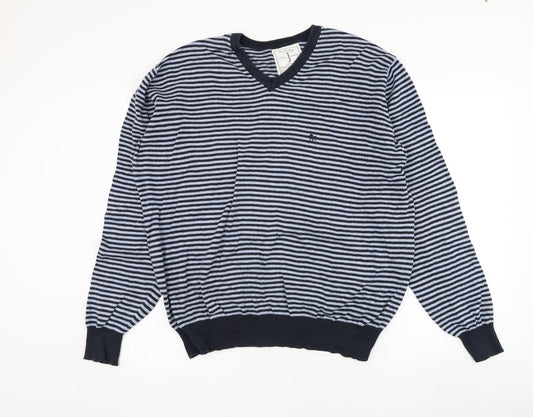 Debenhams Mens Blue Round Neck Striped Cotton Pullover Jumper Size 2XL