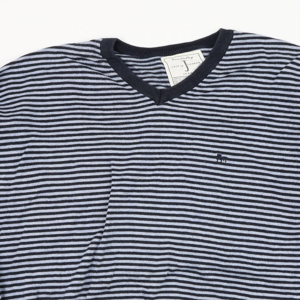 Debenhams Mens Blue Round Neck Striped Cotton Pullover Jumper Size 2XL