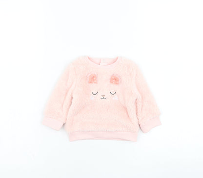 NEXT Girls Pink  Polyester Pullover Jumper Size 3-6 Months  Pullover - Rabbit