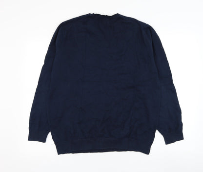LFTMAN Mens Blue Round Neck  Cotton Pullover Jumper Size 2XL