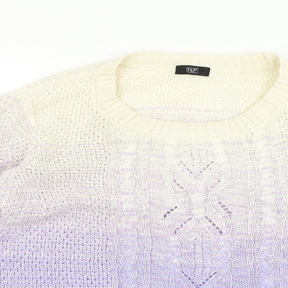 F&F Womens Purple Round Neck  Cotton Pullover Jumper Size 14