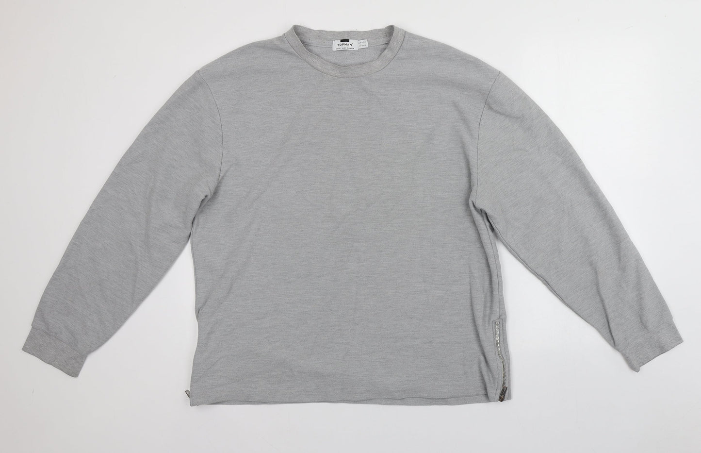 Topman Mens Grey Round Neck  Cotton Pullover Jumper Size L