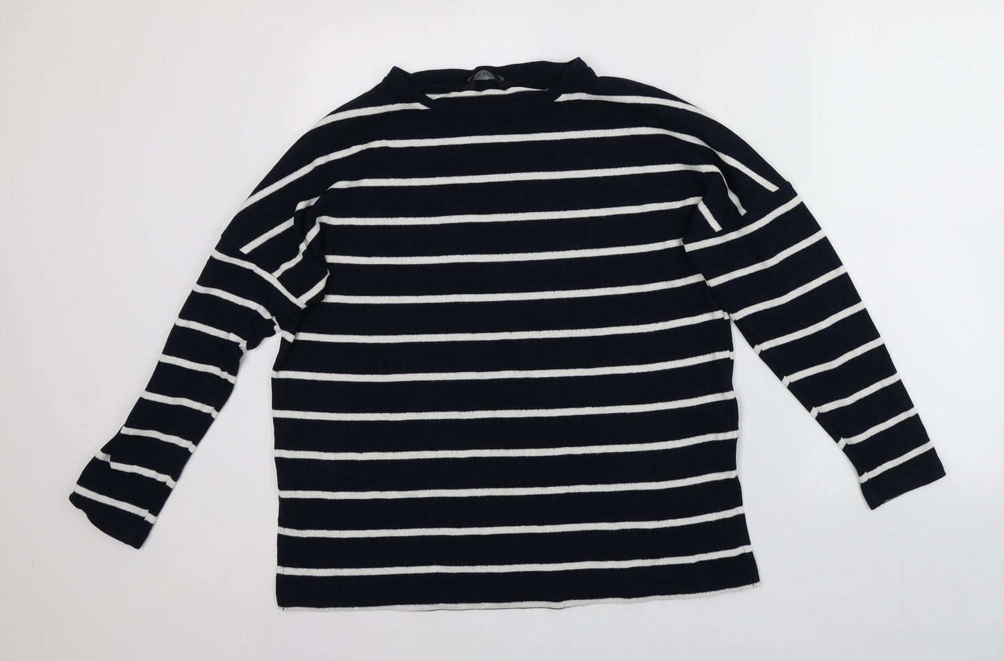 F&F Womens Blue Round Neck Striped Viscose Pullover Jumper Size 14