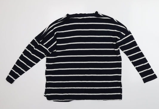 F&F Womens Blue Round Neck Striped Viscose Pullover Jumper Size 14
