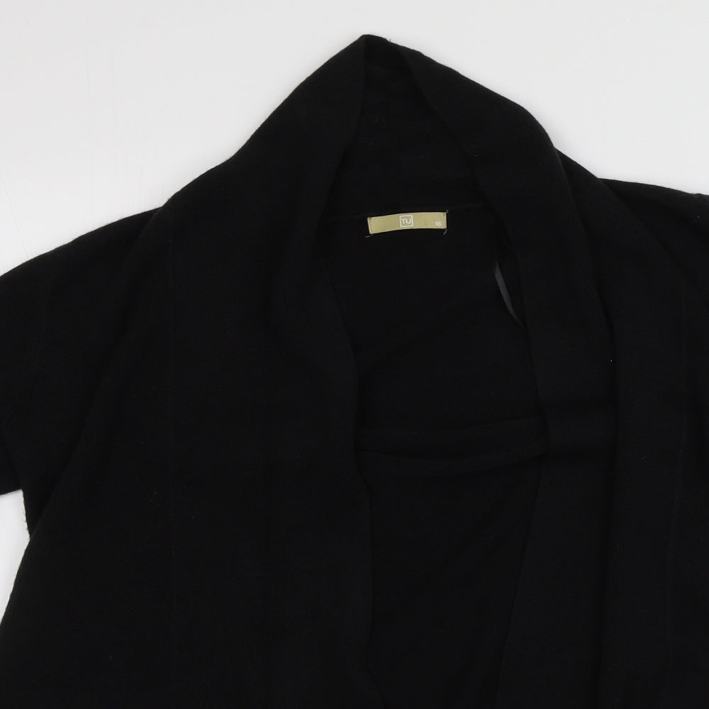 TU Womens Black Scoop Neck  Acrylic Cardigan Jumper Size 16