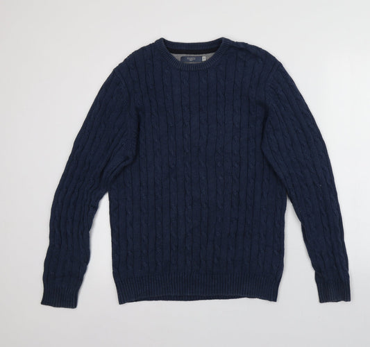 Atlantic Bay Mens Blue Round Neck  Cotton Pullover Jumper Size M