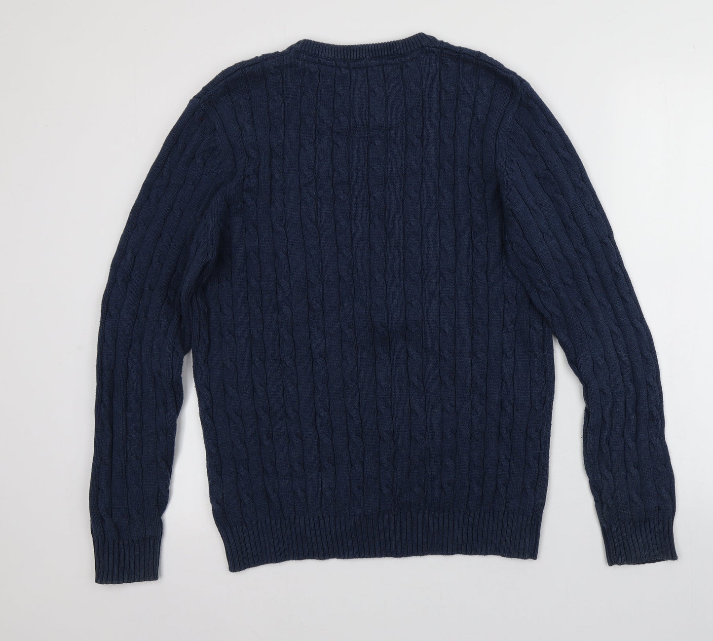 Atlantic Bay Mens Blue Round Neck  Cotton Pullover Jumper Size M