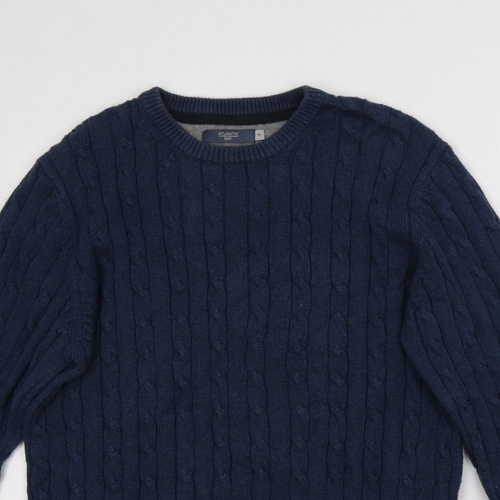 Atlantic Bay Mens Blue Round Neck  Cotton Pullover Jumper Size M