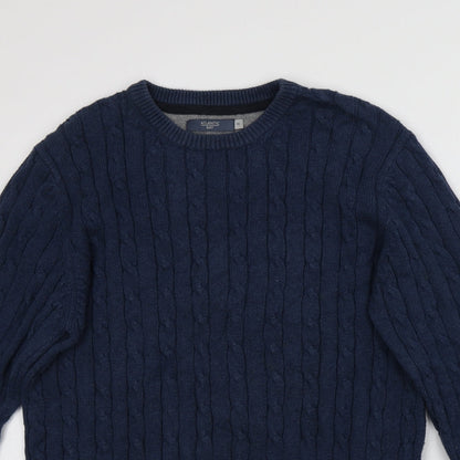 Atlantic Bay Mens Blue Round Neck  Cotton Pullover Jumper Size M