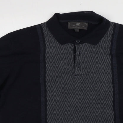 Marks and Spencer Mens Blue Collared  Cotton Pullover Jumper Size L