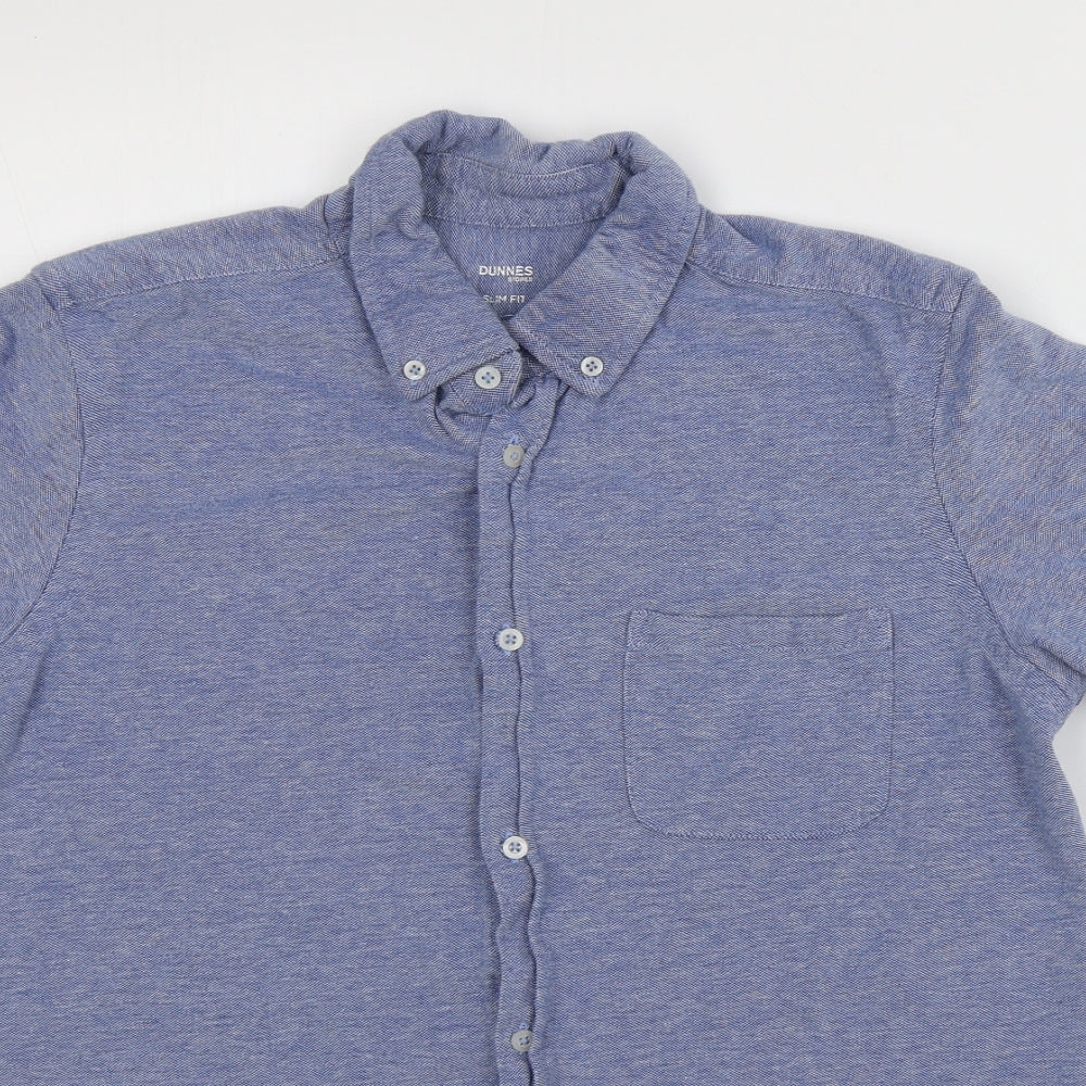 Mens UK Size S Dunnes Stores Blue  Button-Up Short Sleeve Casual Shirt