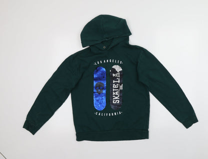 H&M Girls Green  Cotton Pullover Hoodie Size 12-13 Years