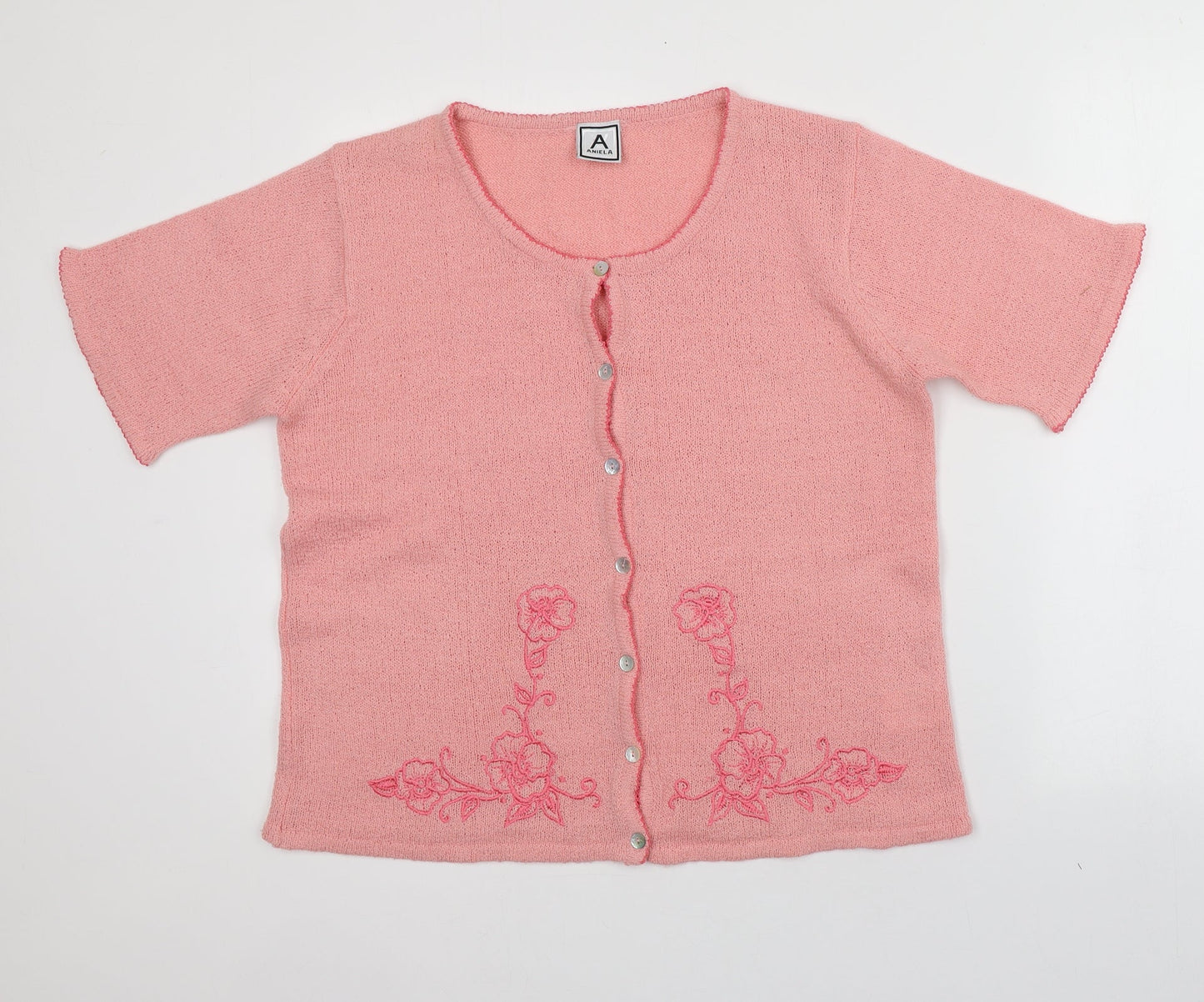 Aniela Womens Pink Round Neck  Acrylic Cardigan Jumper Size L