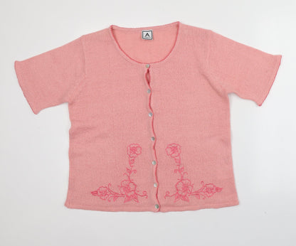 Aniela Womens Pink Round Neck  Acrylic Cardigan Jumper Size L