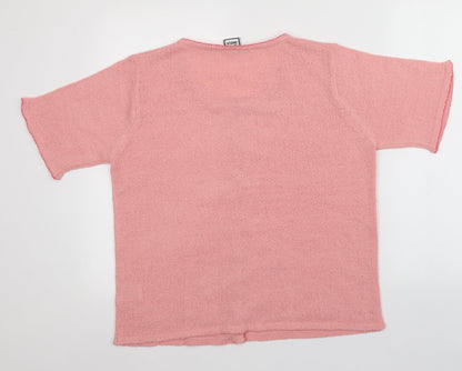 Aniela Womens Pink Round Neck  Acrylic Cardigan Jumper Size L