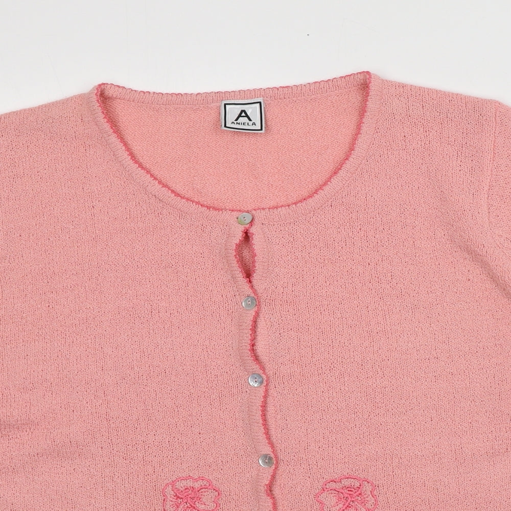 Aniela Womens Pink Round Neck  Acrylic Cardigan Jumper Size L