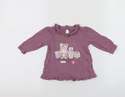George Girls Purple  Cotton Basic T-Shirt Size 3-6 Months Round Neck  - animal design