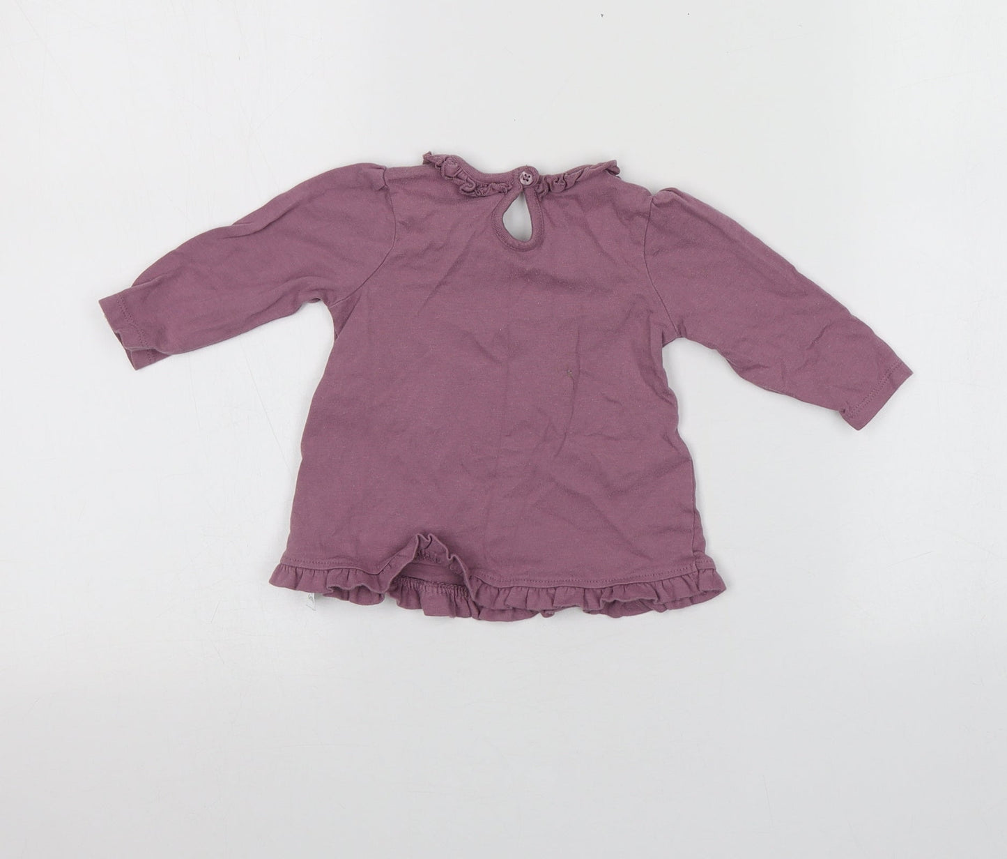 George Girls Purple  Cotton Basic T-Shirt Size 3-6 Months Round Neck  - animal design