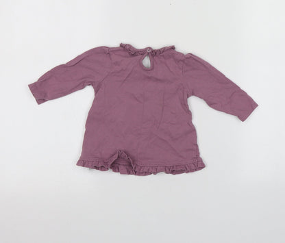 George Girls Purple  Cotton Basic T-Shirt Size 3-6 Months Round Neck  - animal design