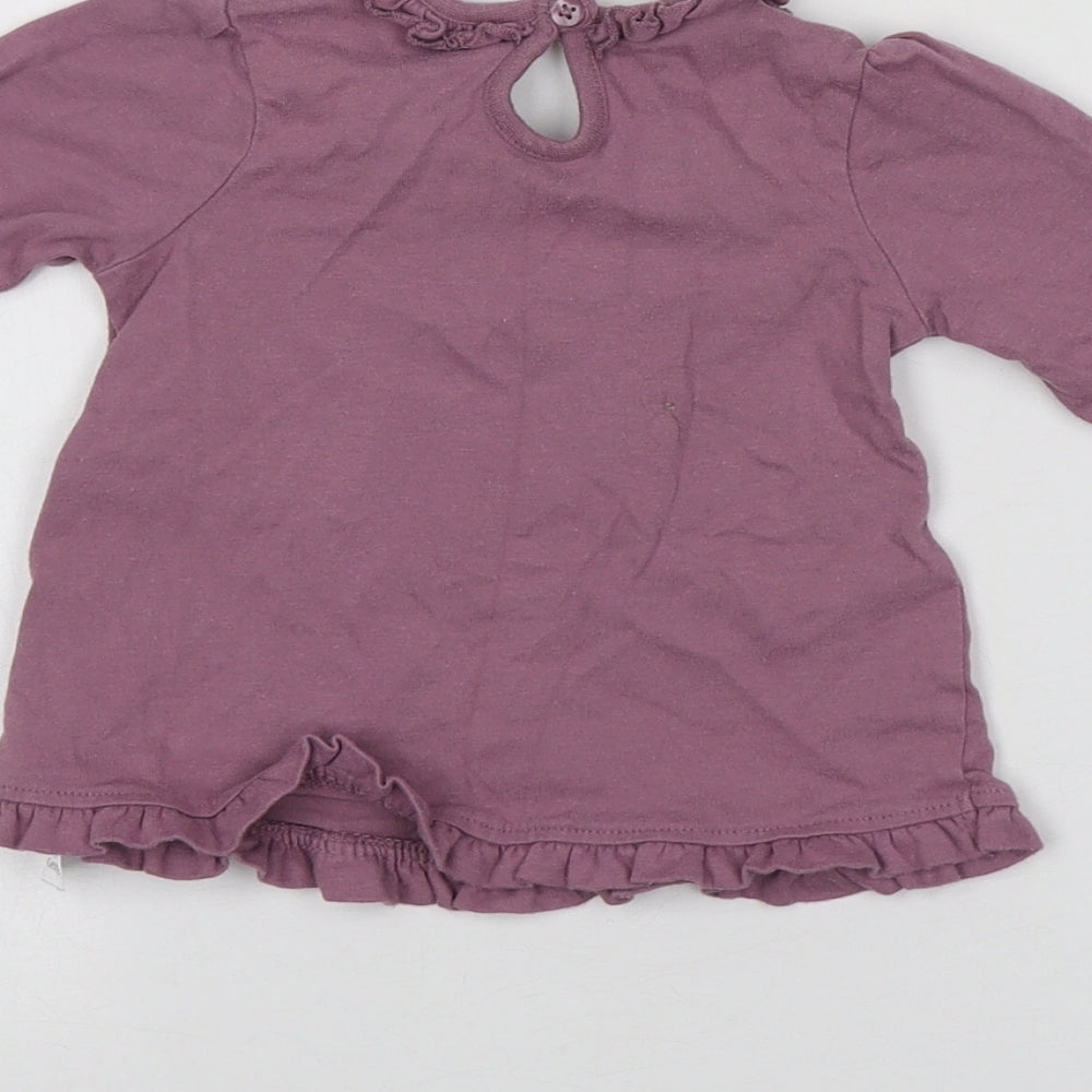 George Girls Purple  Cotton Basic T-Shirt Size 3-6 Months Round Neck  - animal design