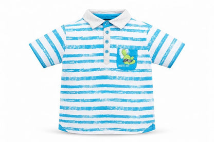Blue Seven Boys Black Striped 100% Cotton Jersey Polo Size 8 Years Collared Pullover