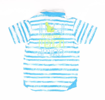 Blue Seven Boys Black Striped 100% Cotton Jersey Polo Size 8 Years Collared Pullover