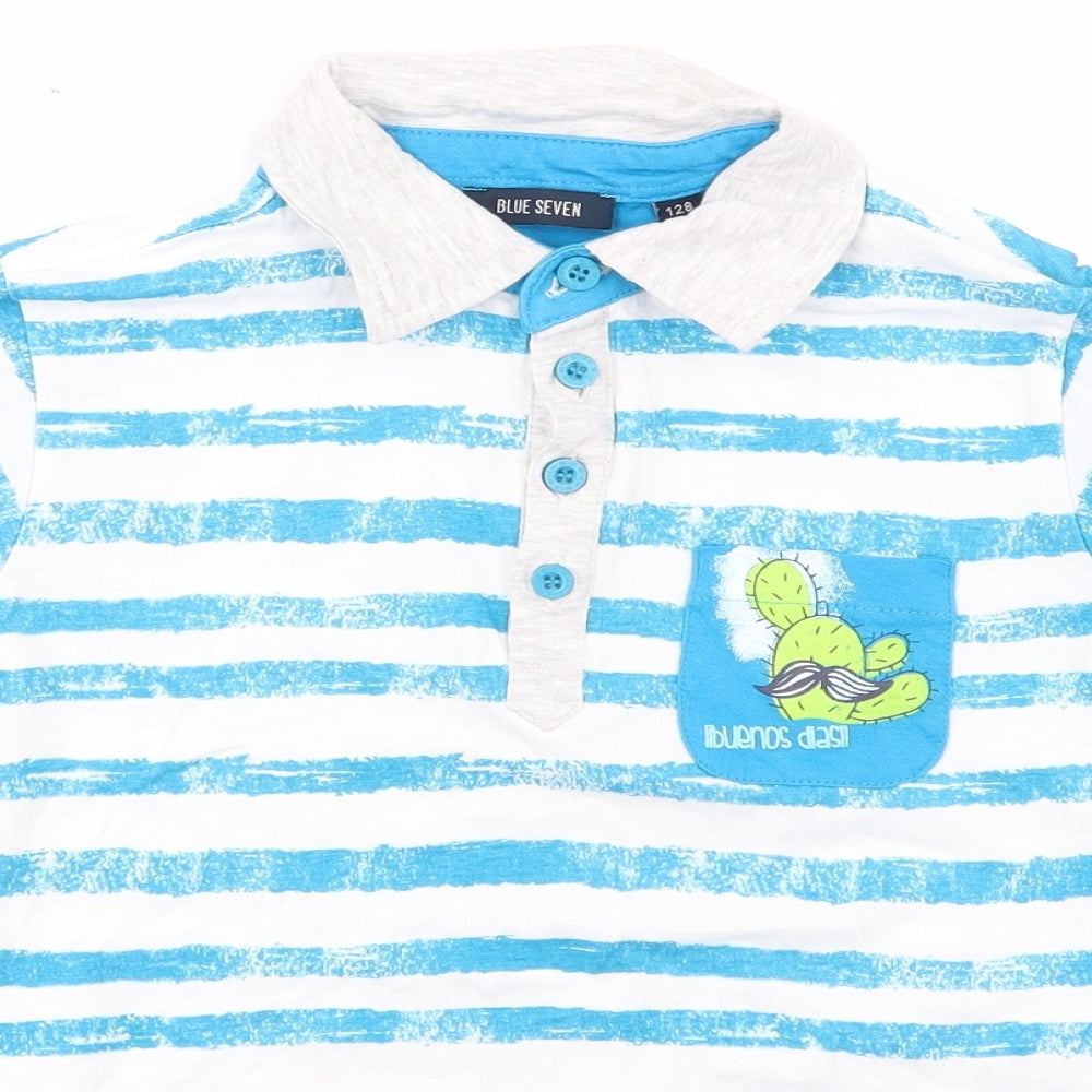 Blue Seven Boys Black Striped 100% Cotton Jersey Polo Size 8 Years Collared Pullover
