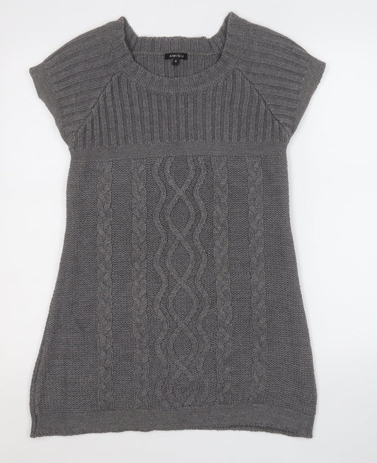 Amisu Womens Grey  Acrylic A-Line  Size S  Round Neck