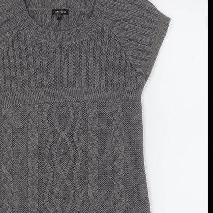 Amisu Womens Grey  Acrylic A-Line  Size S  Round Neck