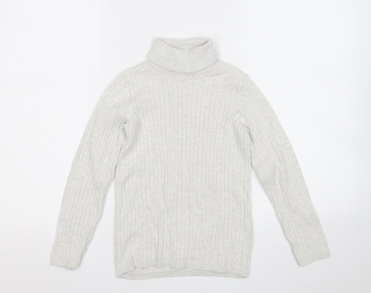 George Girls Grey Roll Neck  Cotton Pullover Jumper Size 10 Years