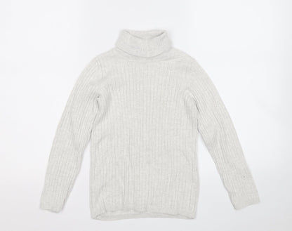 George Girls Grey Roll Neck  Cotton Pullover Jumper Size 10 Years