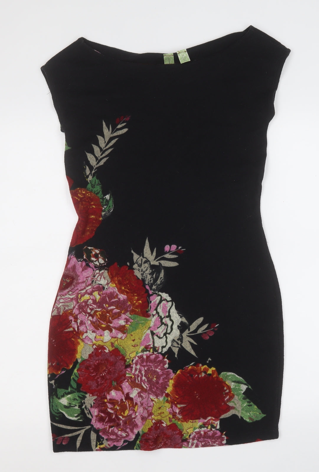 Johnny Martin Womens Black Floral Polyester A-Line  Size M  Round Neck
