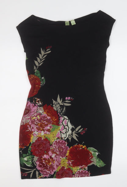Johnny Martin Womens Black Floral Polyester A-Line  Size M  Round Neck