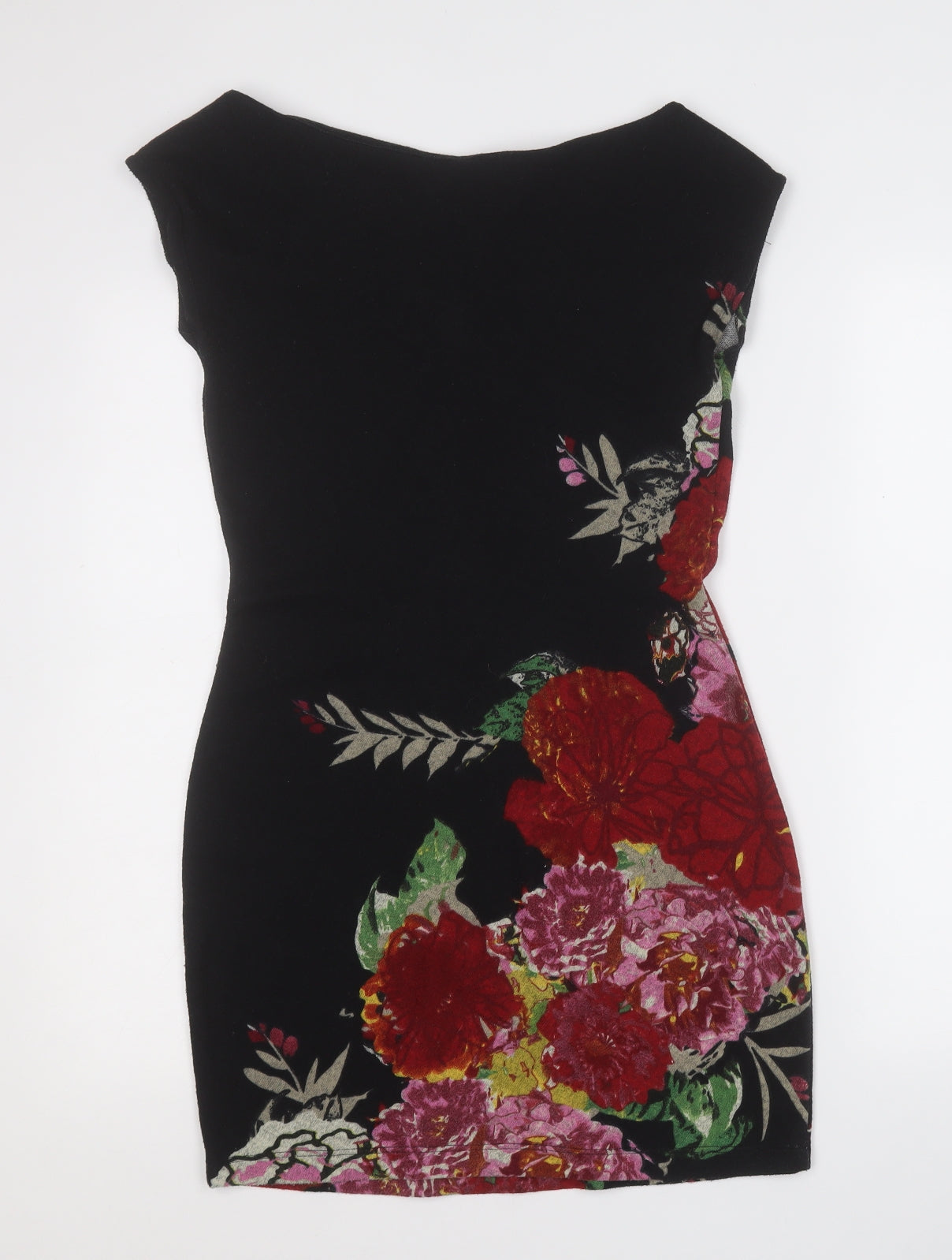 Johnny Martin Womens Black Floral Polyester A-Line  Size M  Round Neck
