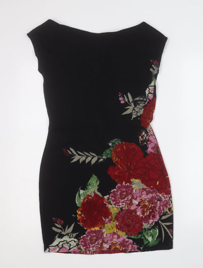 Johnny Martin Womens Black Floral Polyester A-Line  Size M  Round Neck