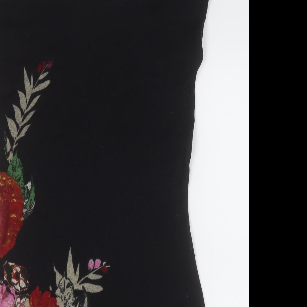 Johnny Martin Womens Black Floral Polyester A-Line  Size M  Round Neck