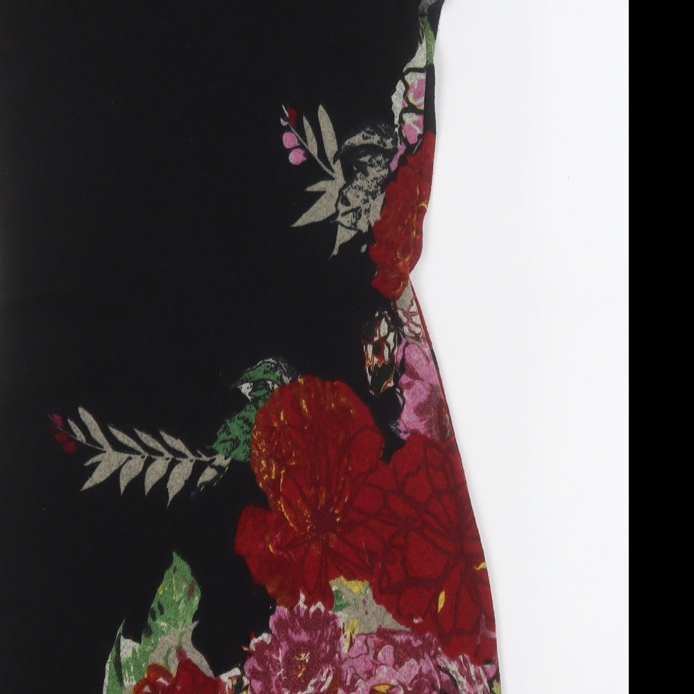 Johnny Martin Womens Black Floral Polyester A-Line  Size M  Round Neck