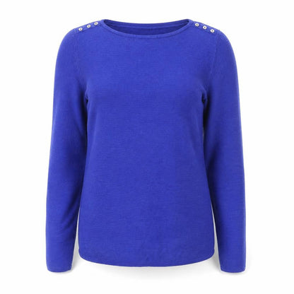 Bonmarché Womens Blue Round Neck Acrylic Pullover Jumper Size 10