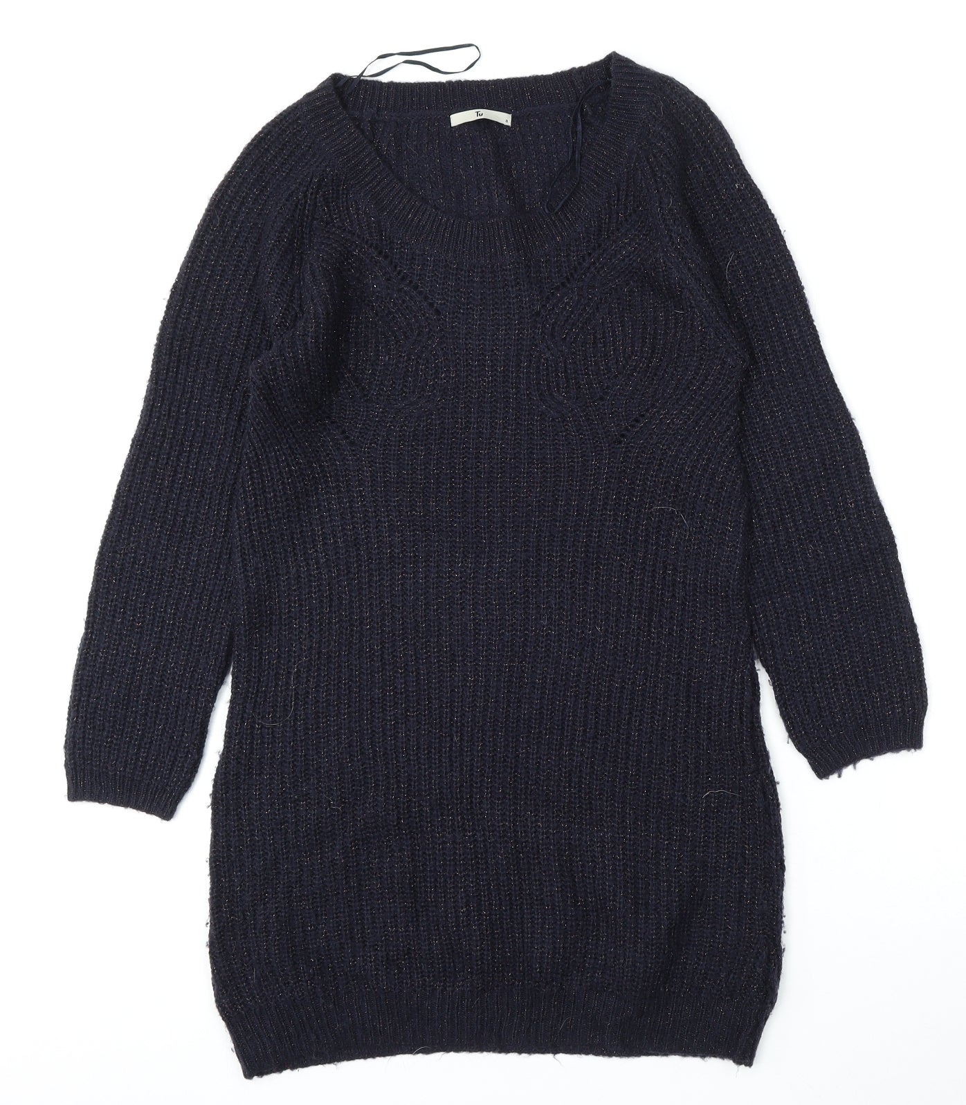 TU Womens Blue Round Neck  Acrylic Pullover Jumper Size 8