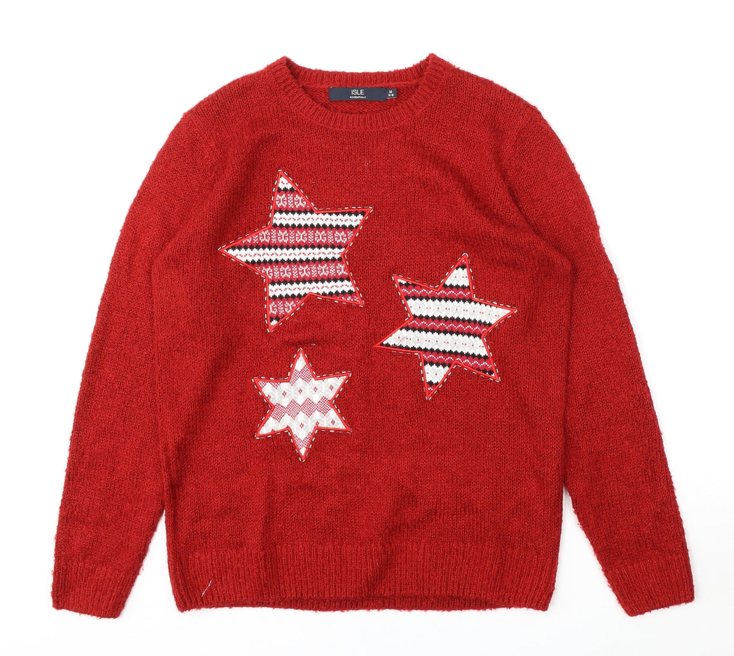 Isle Essentials Womens Red Round Neck  Acrylic Pullover Jumper Size M