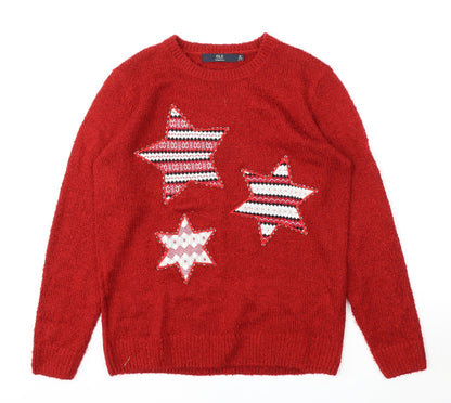 Isle Essentials Womens Red Round Neck  Acrylic Pullover Jumper Size M