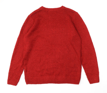 Isle Essentials Womens Red Round Neck  Acrylic Pullover Jumper Size M