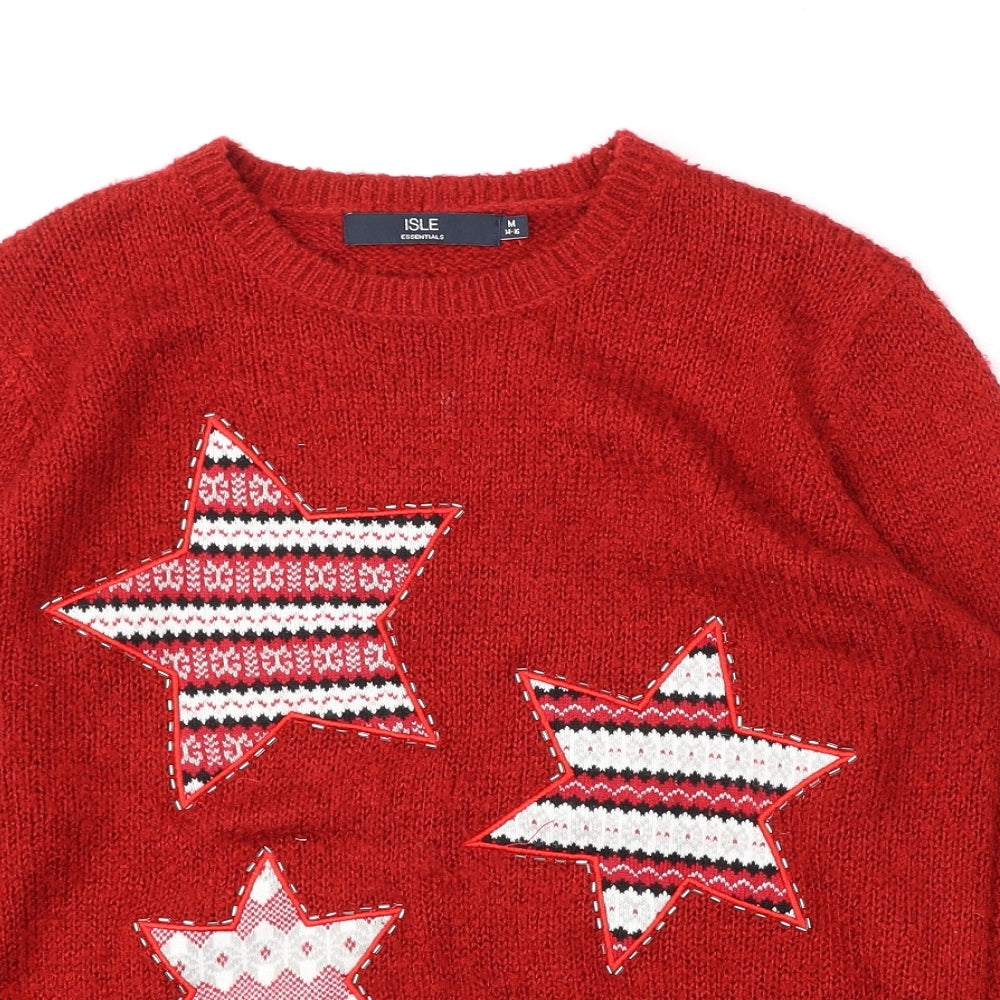 Isle Essentials Womens Red Round Neck  Acrylic Pullover Jumper Size M