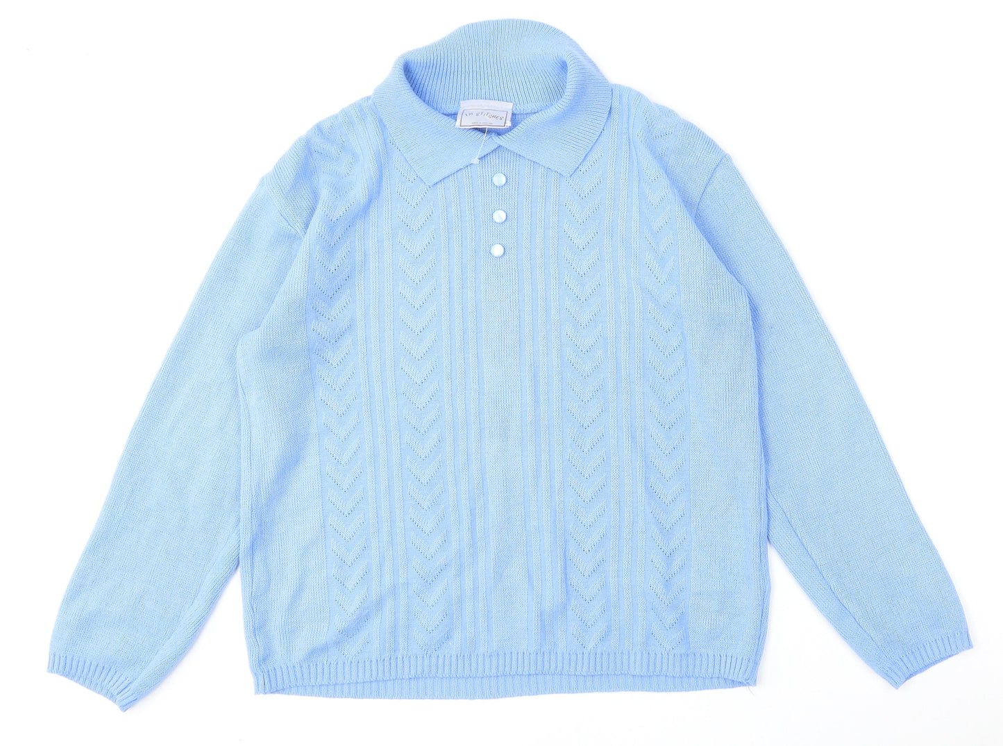 In Stitches Womens Blue Collared  Acrylic Pullover Jumper Size M