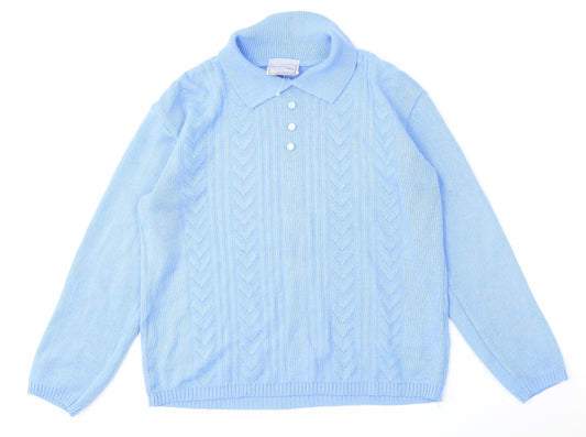 In Stitches Womens Blue Collared  Acrylic Pullover Jumper Size M