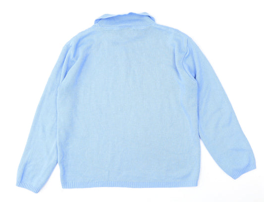 In Stitches Womens Blue Collared  Acrylic Pullover Jumper Size M